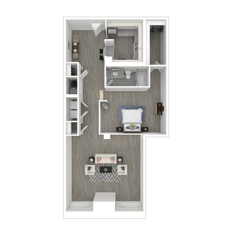 a floor plan of a 1 bedroom floor plan with a bathroom and a living room